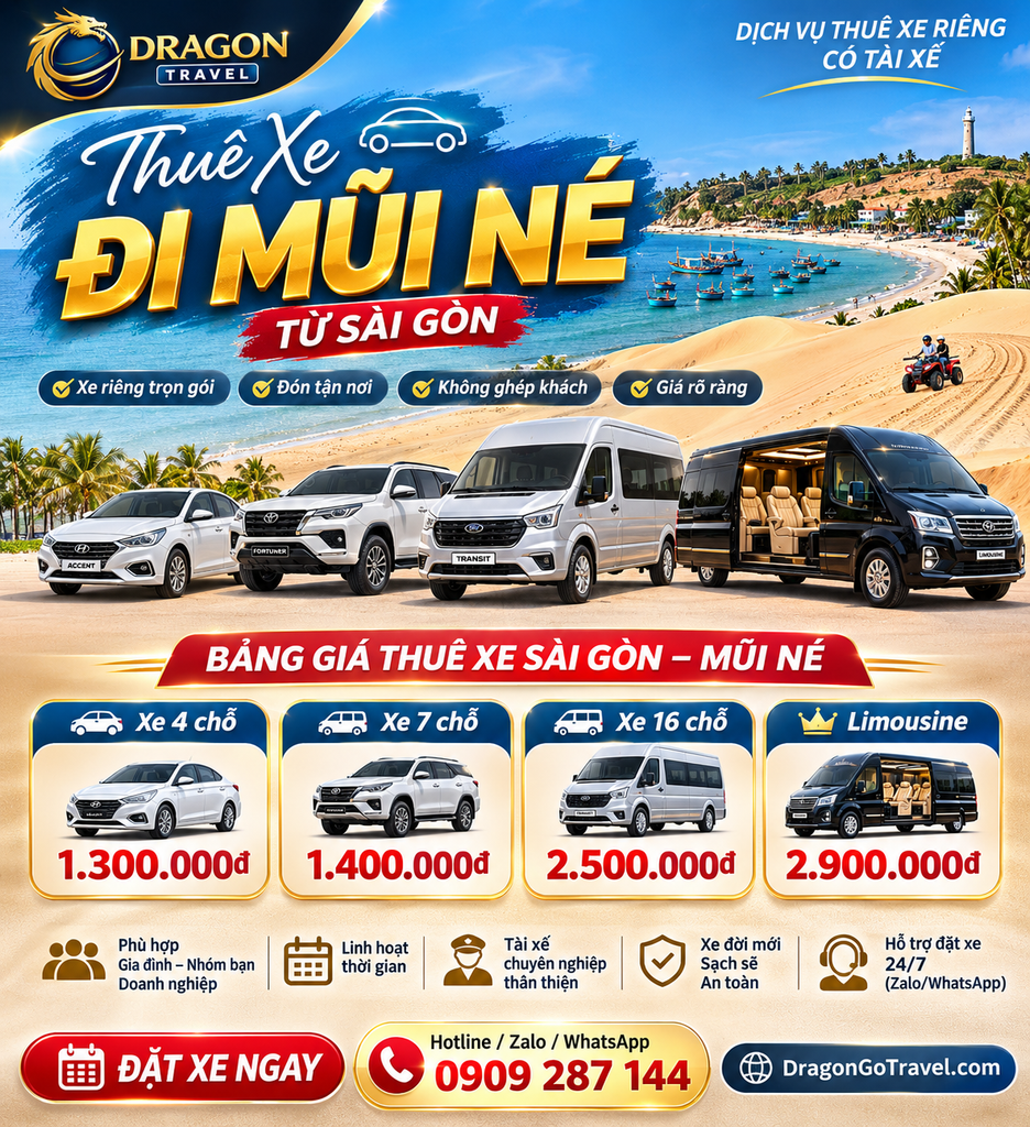 Thuê xe đi Mũi Né từ Sài Gòn giá tốt – Dragon Travel